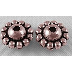 Красная Медь Разделители для бусин, тибетский стиль, цинковых сплавов, без свинца, без никеля и без кадмия, цветок, красная медь, 9x5 мм, отверстие : 2 мм